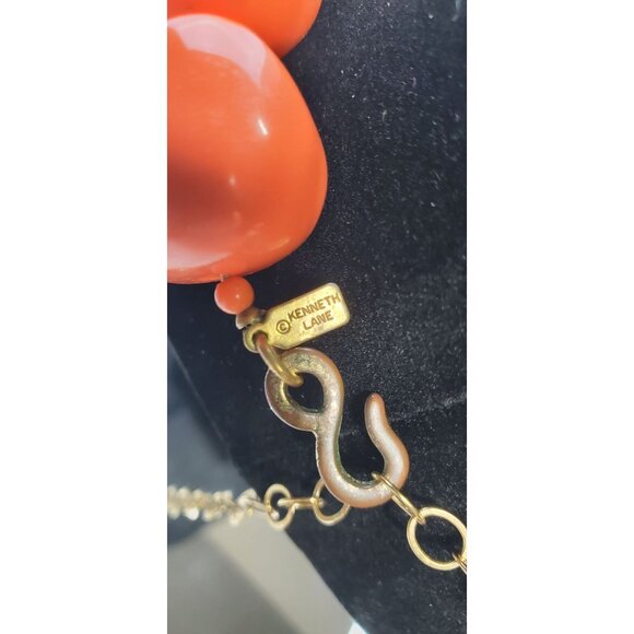 Vintage Kenneth Lane Orange Chunky Lucite Necklace Signed 1980's - Picture 8 of 14